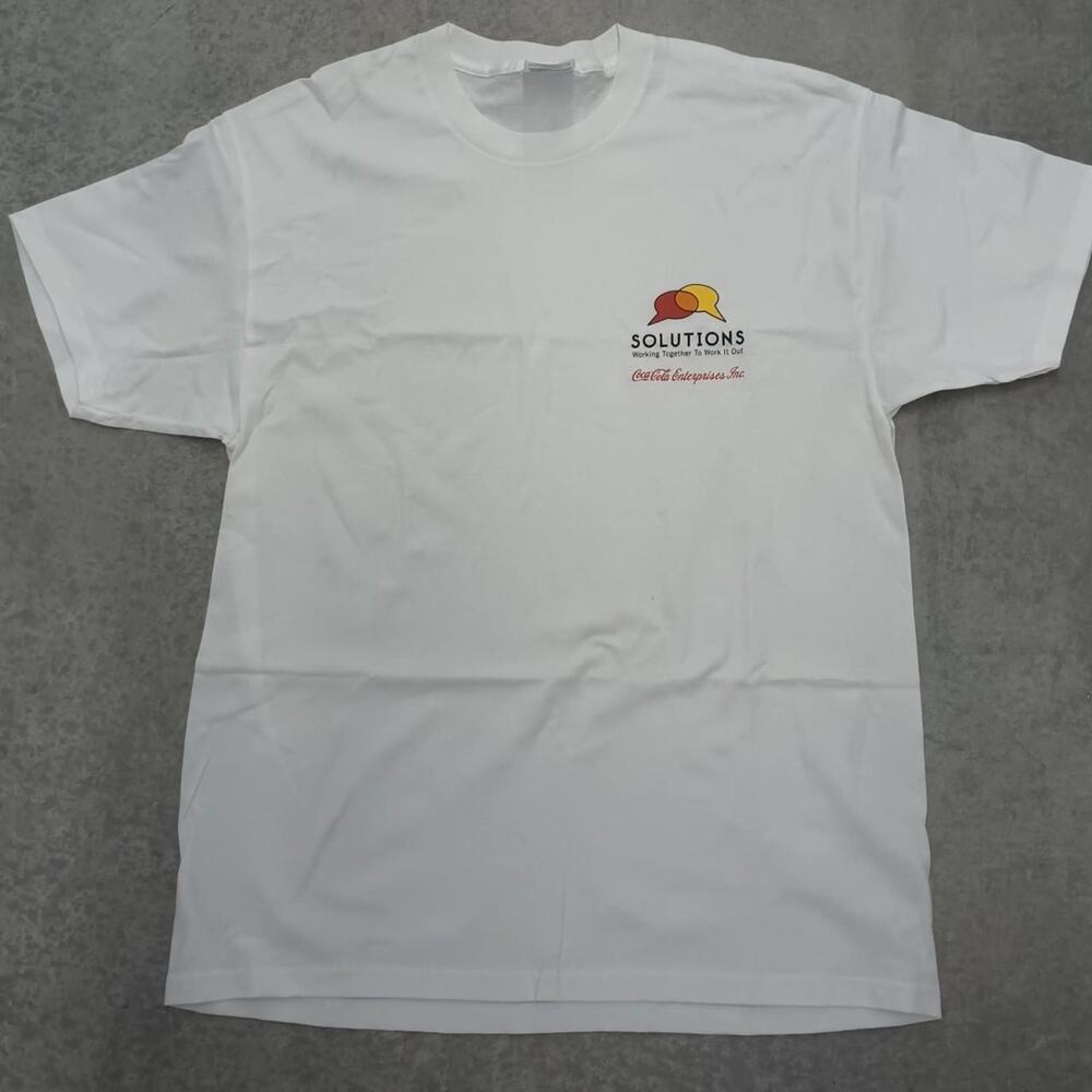 Coca Cola Enterprises - VINTAGE Y2K DEADSTOCK Employee 'SOLUTIONS' LARGE T-shirt